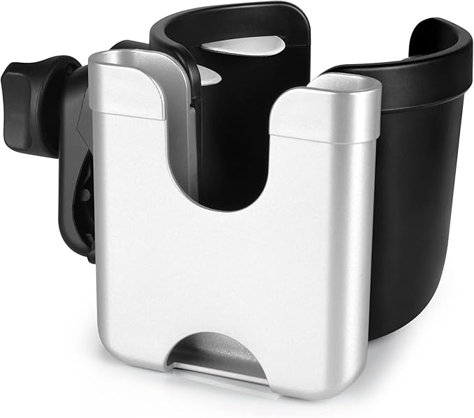 Accmor Stroller Cup Holder with Phone Holder, Bike Cup Holder, Universal Cup Holder for Uppababy Nuna Doona Strollers, 2-in-1 Cup Phone Holder for Stroller Bike Accessory