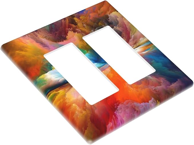 Light Switch Cover Plate Iridescent Abstract Colorful Clouds 2 Gang Double Rocker Decorative Switch plates Rainbow GFCI Wall Plates Electrical Outlet Covers Receptacle for Bathroom Home Decor