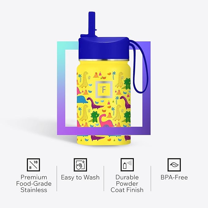 IRON °FLASK Kids Water Bottle - Straw Lid, 20 Name Stickers, Vacuum Insulated Stainless Steel, Double Walled Tumbler Travel Cup, Thermos Mug - Roadtrip, 10 Oz