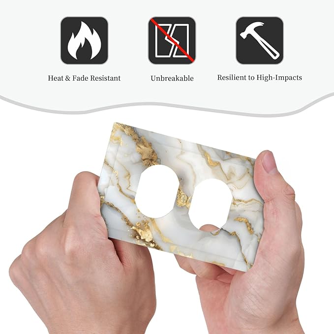 Luxurious White Gold Marble Patterns Abstract Outlet Covers 1 Gang Duplex Light Switch Cover Decorative Switch Plates Electrical Receptacle Faceplate Wall Plate for Bathroom Kitchen Decor
