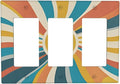 Decorative Light Switch Plate with Retro Mid-Century Modern Sunburst Motif Design 3 Gang Outlet Covers Triple Rocker Wall Plate Switch Plate Cover for Abstract Teal/Yellow/Orange Wall Decor