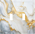 Exquisite White Gold Marble Abstract Luxurious Print Decorative Switch Plates 2 Gang Double Toggle Outlet Light Switch Cover Wall Plate Electrical Faceplate for Bathroom Kitchen Decor