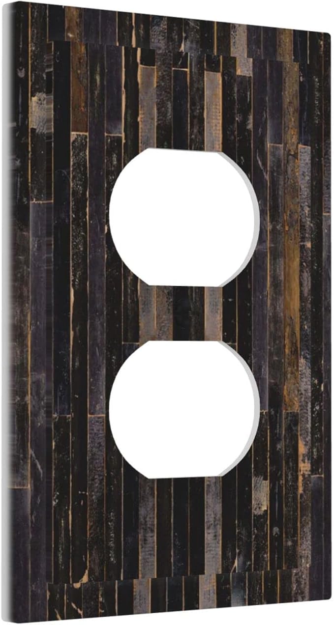 Decorative Switch Plate Covers Black Farmhouse Wood Board 1 Gang Receptacle Duplex Wall Plate Light Switch Cover Single Dual Device Outlet Plate Western Country Lodge Electrical Faceplate
