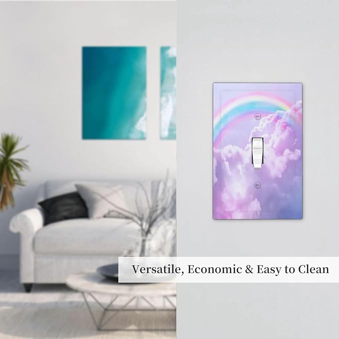 Outlet Covers Rainbow Sky with Clouds 1 Gang Duplex Light Switch Cover Plate Decorative Wall Plates Electrical Switchplate Receptacle for Bathroom Home Decor（2 Pack）