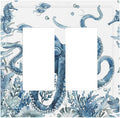 Blue Octopus Squid Seahorse Coral Watercolor Wild Sealife Decorative Outlet Covers 2 Gang Double GFCI Rocker Electrical Wall Panels Light Switch Cover Plate for Bathroom Kids Room Decor