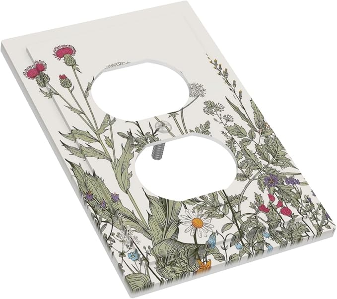 Rustic Country Floral Flowers Blossom Botanical Plant Herbs Wildflower 1 Gang Electrical Device Duplex Receptacle Light Switch Outlet Cover Wall Plate Electric Plug Socket Cover Decorative Switchplate
