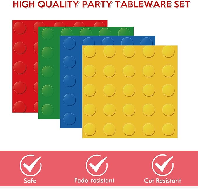 80PCS Building Blocks Themed Birthday Party Decorations Colorful Building Block Tableware Paper Plates Napkins Set for Boys, Kid’s Birthday Party Decorations Serve 20