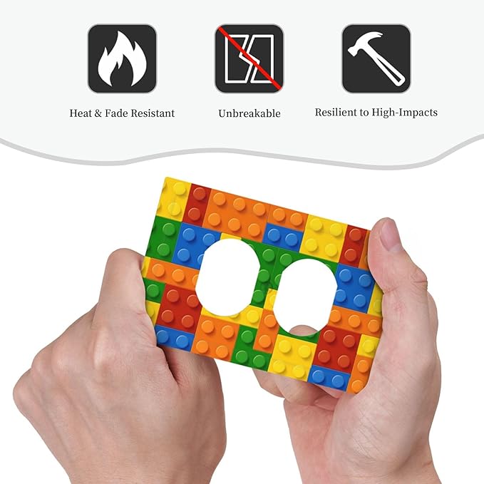 Building Blocks Theme Colored Bricks Print Outlet Covers 1 Gang Duplex Light Switch Cover Decorative Switch Plates Electrical Receptacle Faceplate Wall Plate for Room Office Home Decor