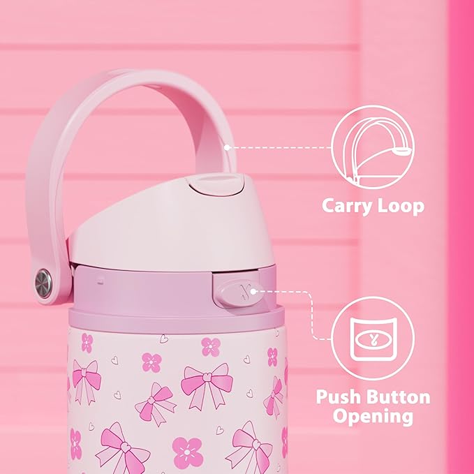 24 oz Insulated Water Bottle for Women: Meoky Stainless Steel Water Bottle with 2-in-1 Straw and Spout Lid - Leak Proof, Cold for 24 Hours, Fits in Car Cup Holder, BPA-Free for Sports Travel, Ribbonie