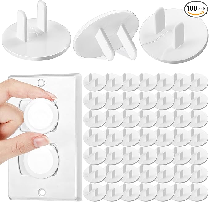 Thyle 100 Pcs Baby Proofing Outlet Covers Bulk Improved Grip Socket Guards for Child Safety Standard Universal Electrical Plug Protectors for Home Office Daycare (White)