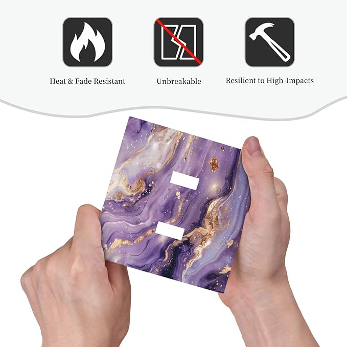 Abstract Purple Gold Marble Texure Luxurious Decorative Switch Plates 2 Gang Double Toggle Outlet Light Switch Cover Wall Plate Electrical Faceplate for Bathroom Living Room Decor