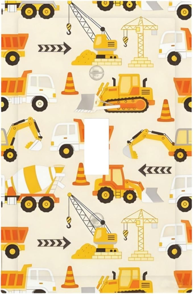 Decorative Light Switch Cover Plate Construction Vehicle Yellow Trucks Diggers 1 Gang Single Toggle Wall Plates for Electrical Outlet Covers Switch Plate Covers Faceplate for Home Decor