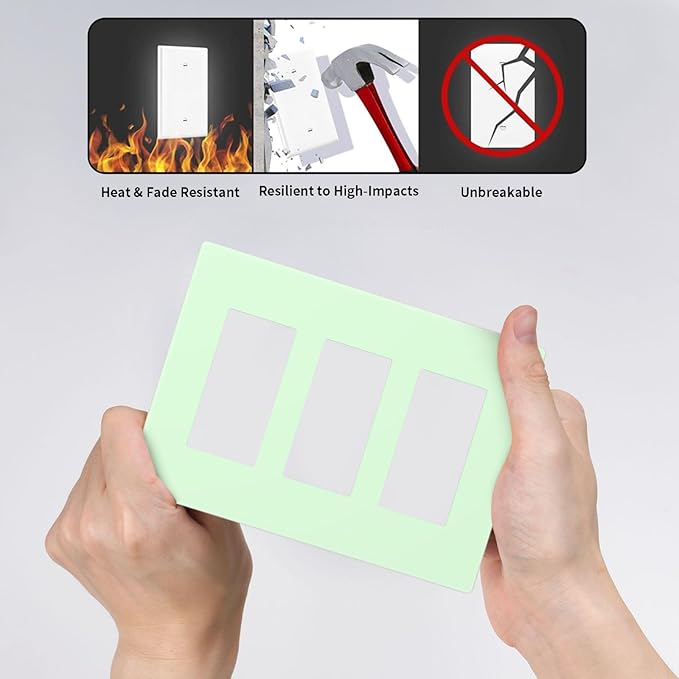 Green 3 Gang Triple Rocker/Decorator Light Switch Wall Plate Cover Decorative GFCI Electrical Faceplate Switchplate Dimmer