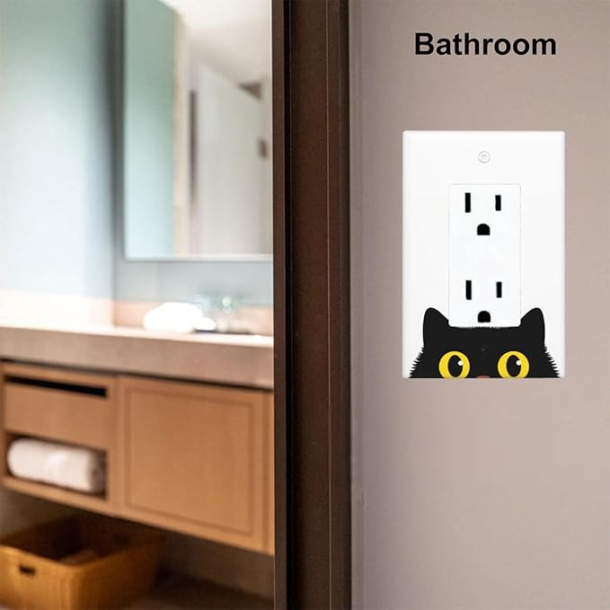 Cute Black Cat 1-Gang Rocker Wall Plate, Cartoon Cat Pet Lover Switch Plate for Living Room, Bedroom & Bathroom