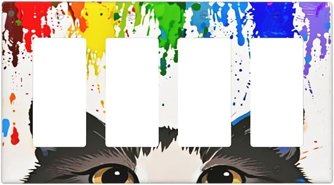 Cat Rainbow Quad Rocker Wall Plate Decorative 4 Gang Light Switch Covers Electrical Switchplate Home Decorate Faceplat for Bathroom Bedroom Kitchen Room 4.5 x 8 Inch