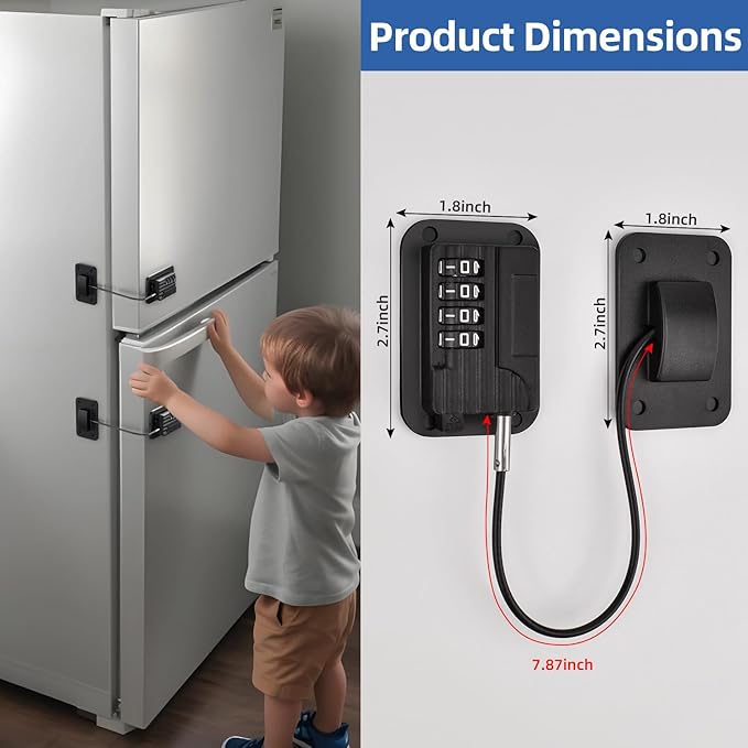 RORMGO Refrigerator Lock, Heavy Duty Fridge Locks for Kids, Freezer Lock with Combination for Refrigerator Drawer Cabinet Safety, Easy to Install No Keys Needed Black, 2 Packs