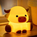 Cattle Night Light for Kids, Squishy Silicone 3-Level Dimmable Touch Control Cute Nightlight with Timer, Portable USB Rechargeable Nursery Pink Night Lamp Gifts for Baby, Toddler Room Decor