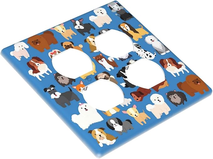 Cute Animal Dogs Puppy Decorative Outlet Cover Double Duplex Light Switch Plate Cover Electricity Receptacles Plates For Home Kitchen Living Bedroom 4.6 * 4.5