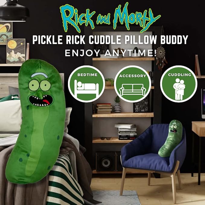 Pickle Rick And Morty Adult Swim Super Soft Plush Cuddle Pillow Buddy, (100% Officially Licensed Product) By Franco Collectibles