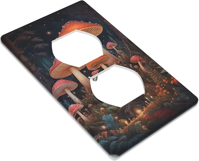 Decorative Art Light Switch Covers Enchanted Mushroom Forest 1 Gang Single Duplex Outlet Wall Plate Switchplate Electrical Faceplate for Home Decor