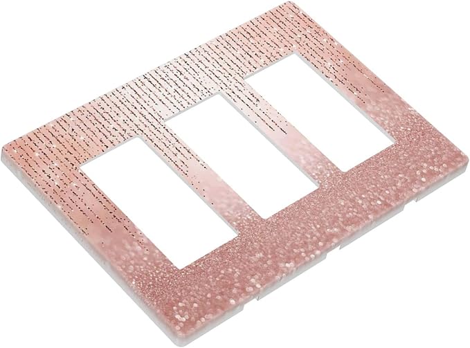 Pink Glittery Bling 3 Gang Triple Rocker/GFCI Light Switch Wall Plate Cover Decorative Electrical Faceplate for Kids Living Room Bedroom Decor Screwless 6.57" x 4.65