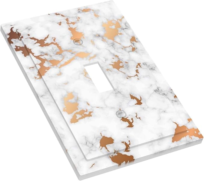Lexury White Red Golden Marble 1 Gang Light Switch Plate Decorative Single Toggle Wall Plate Cover Electrical Switchplate Faceplate for Bedroom Room Decorate Jumbo