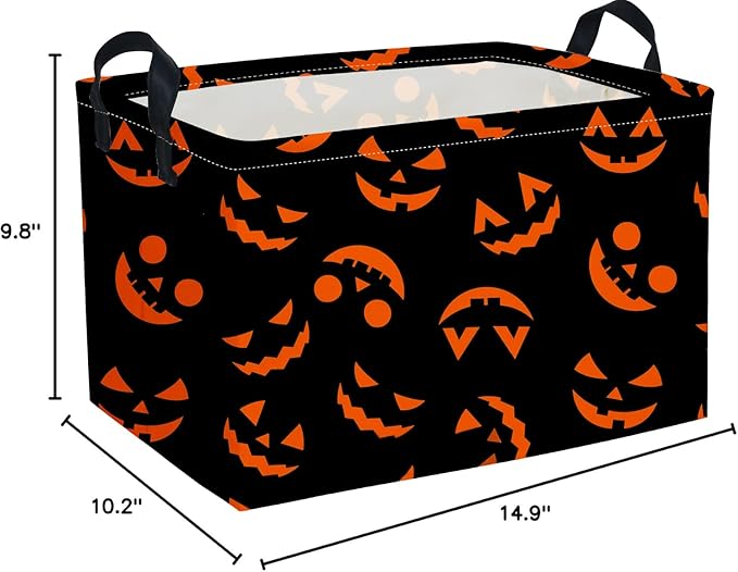 Essme Rectangular Halloween Basket,Kids Baskets Empty with Handles for Kids Halloweens Room Decor,Boys and Girls,Candy Basket（Funny face）