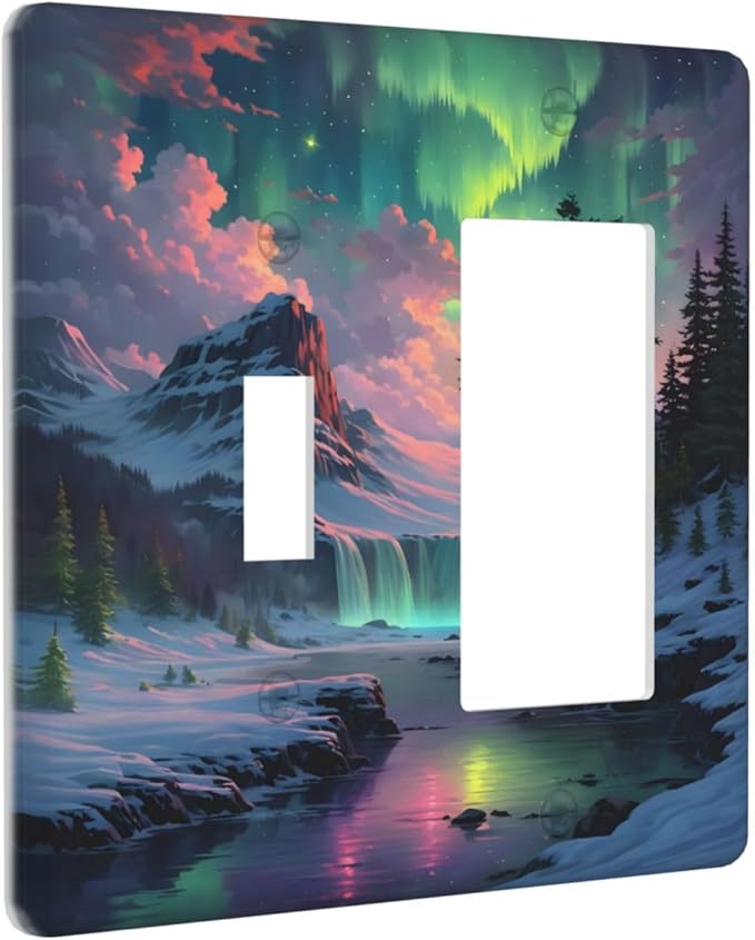 Snow Mountain Aurora Waterfalls Rivers Forest Outlet Covers 1 Toggle 1 Rocker Combination Decorative Wall Plate Electrical Switch Plates Light Switch Cover Plate for Bedroom Living Room Decor