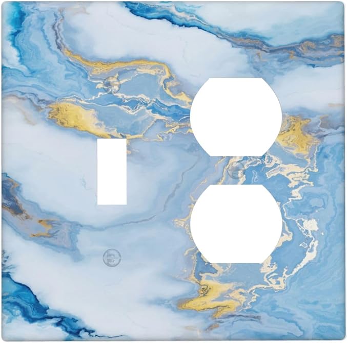 Beautiful Marble Texture Blue Gold Fluid Abstract Print Wallplates 1 Toggle 1 Duplex Switch Plate Electrical GFCI Faceplate Decorative Light Switch Covers for Bedroom Bathroom Decor
