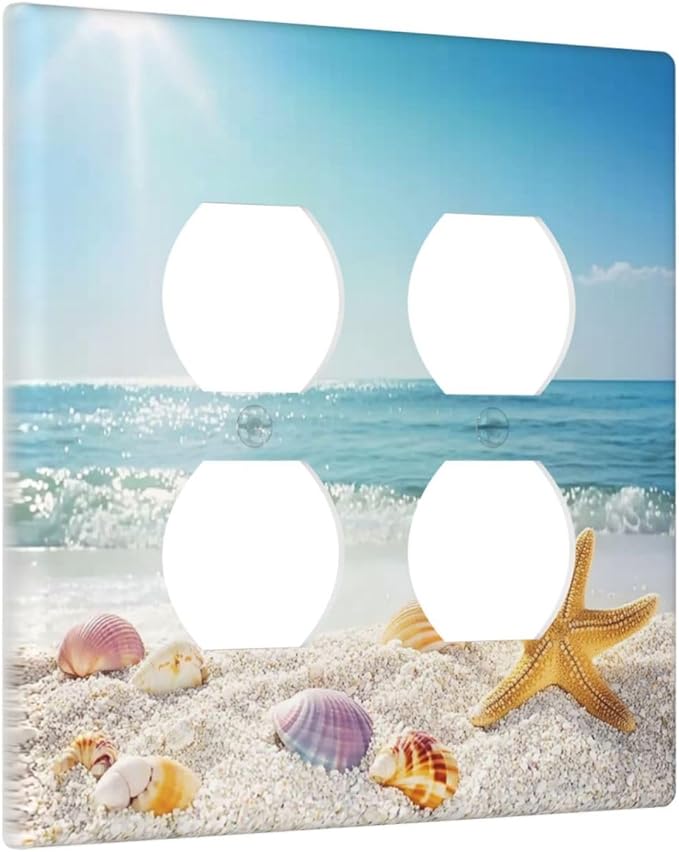 Outlet Covers Summer Beach Colorful Seashell Starfish 2 Gang Double Duplex Decorative Light Switch Covers Electrical Wallplates Socket Faceplate For Kids Room Nursery Decor