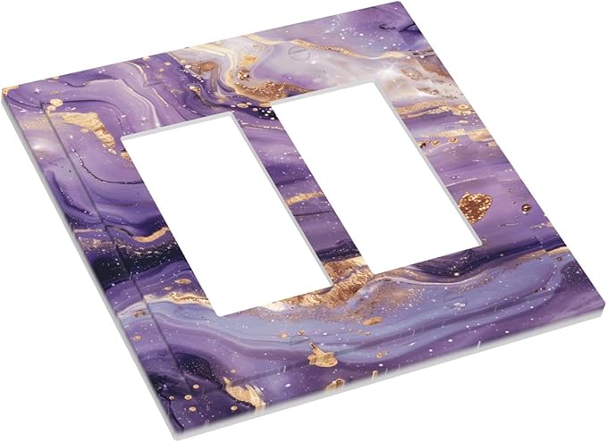 Abstract Purple Gold Marble Texure Luxurious Decorative Outlet Covers 2 Gang Double GFCI Rocker Electrical Wall Panels Light Switch Cover Plate for Bathroom Living Room Decor