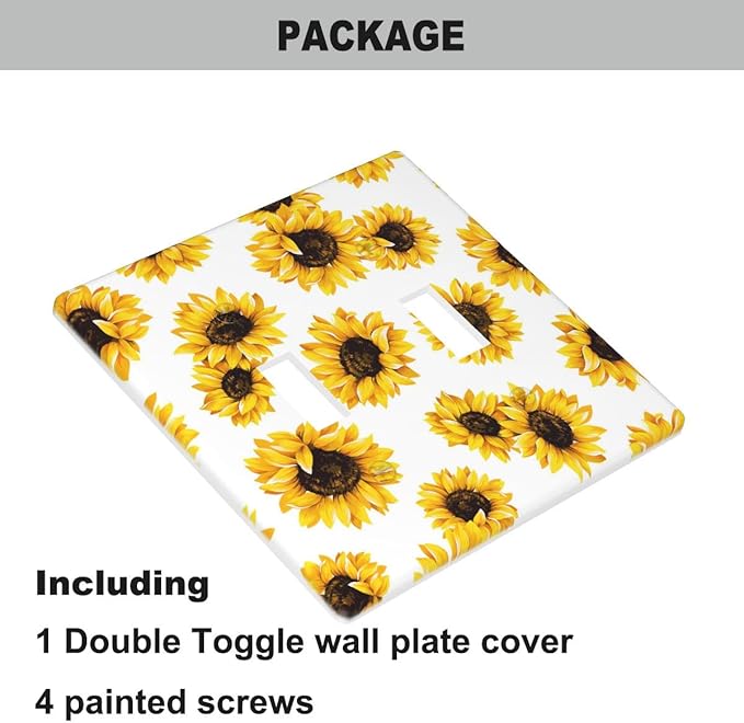 Sunflower Double Toggle Light Switch Cover Yellow Floral Flowers in White Sunflowers Wall Plate Covers 2-Gang Toggle Switch Plates Home Decorative Office