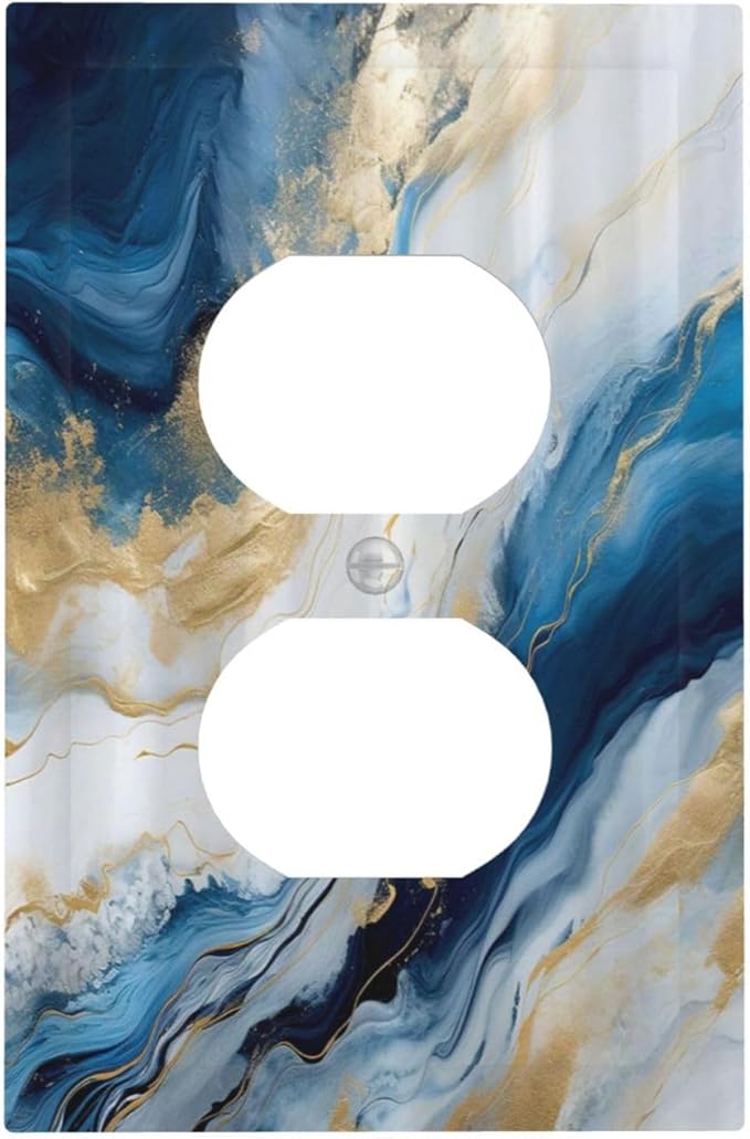 Abstract Blue Granite Luxury Watercolor Marble Texture Print 1 Gang Outlet Plate Decorative Single Duplex Wall Plate Covers Unique Electrical Receptacle Light Switch Cover Art Faceplate Switchplate