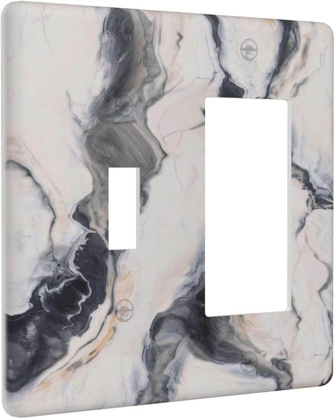 Abstract Marble Textured Modern Luxury Print Outlet Covers 1 Toggle 1 Rocker Combination Decorative Wall Plate Electrical Switch Plates Light Switch Cover Plate for Bathroom Kitchen Decor
