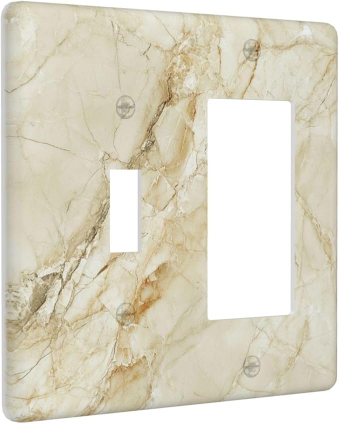 Light Switch Cover Plate Creamy Beige Marble Abstract Minimalism 2 Gang Toggle Rocker Combo Wall Plates Decorative Switch Plates and Outlet Covers Socket Cover for Bathroom Home Decor
