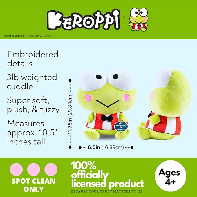 Franco Calm Keroppi Bedding Super Soft Plush Calming 3Lb Weighted Cuddle Pillow Buddy, Comfort Pillow, (Officially Licensed Product)