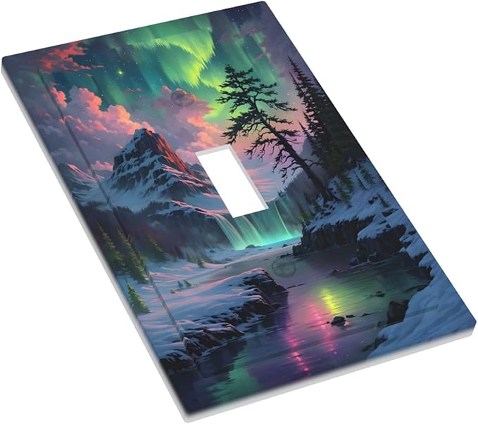 Snow Mountain Aurora Waterfalls Rivers Forest Decorative Light Switch Cover 1 Gang Single Toggle Device Electrical Faceplate Switchplates Decorator Outlet Wall Plate for Bedroom Living Room Decor