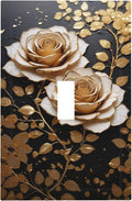 Decorative Light Switch Plate Covers Big Golden White Roses Glod Leaves Black Background 1 Gang Wall Plate Single Toggle Switch Cover Plate Jumbo Electrical Switchplate Receptacle