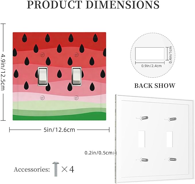 Gradient Watermelon Slice & Seeds Double Toggle Switch Cover - 2-Gang Standard US Size Summer Freshness Playful Fruit Design Light Switch Covers for Kitchen Decor