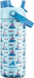 POWCAN 18 oz Kids Insulated Mermaid Water Bottle for School: 2-in-1 Straw Spout Lid, Leakproof, BPA-Free, Keep Cold 24H, Reusable Stainless Steel Cup, Birthday Gift for Girls Daughters (Splash Tails)