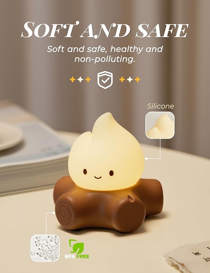 WANIDEA Fake Campfire Lamp, Ambient Lighting, Desk Accessories, Portable Rechargeable Night Light, Candlelight Mode Mood Lighting, Bedroom, Desktop, Camping Decor, Cute Gifts