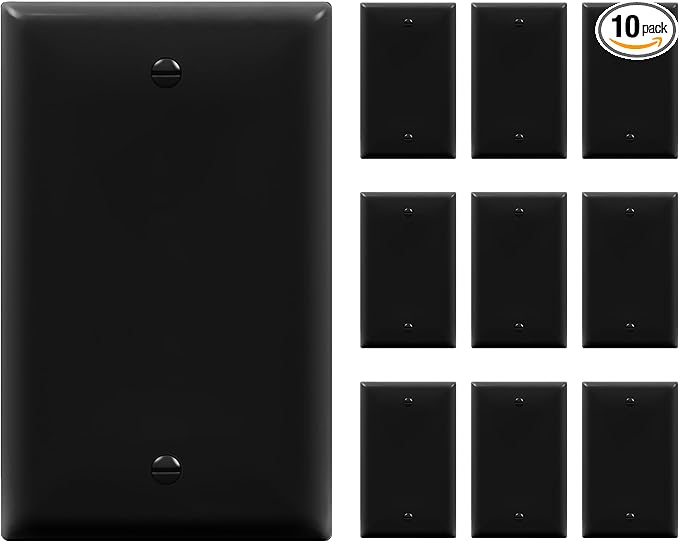 ENERLITES Blank Device Wall Plate, Gloss Finish, Standard Size 1-Gang 4.50" x 2.76", Polycarbonate Thermoplastic, 8801-BK-10PCS, Black (10 Pack)