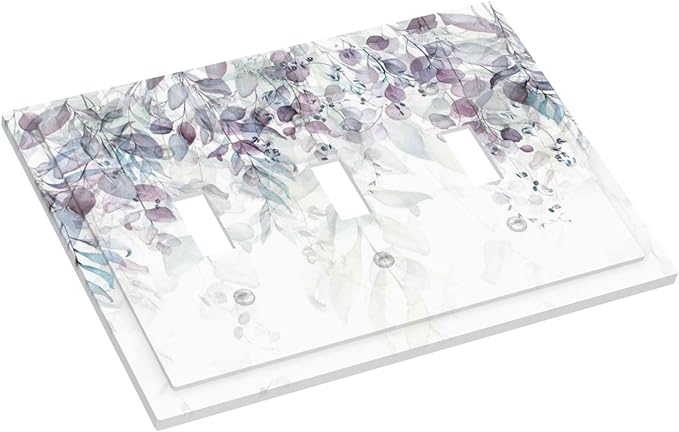 Hazy Leaves Ivy Nature Plants Eucalyptus Leave Decorative Switch Plates 3 Gang Wall Plate Triple Toggle Light Switch Cover Faceplate Electrical Wall Panels for Bedroom Home Decor