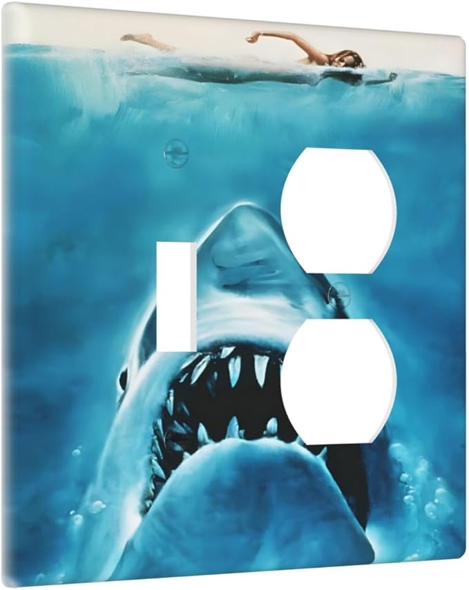 Swimming Woman Funny Shark Blue Ocean Wallplates 1 Toggle 1 Duplex Switch Plate Electrical GFCI Faceplate Decorative Light Switch Covers for Kids Room Bedroom Decor