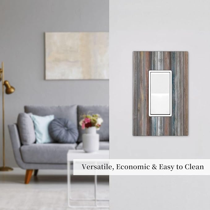 Outlet Covers Vintage Blue Grey Wood Plank 1 Gang Wall Plate Single Rocker Light Switch Cover Rustic Country Decorative GFCI Receptacle Cover Electrical Switchplate for Farmhouse Home Decor