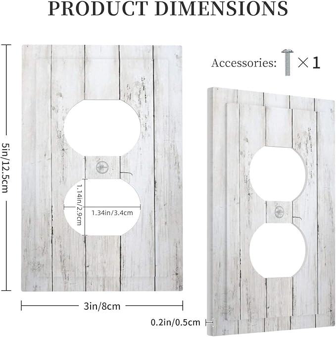Modern Rustic Wood White Oak Print Outlet Covers 1 Gang Duplex Light Switch Cover Decorative Switch Plates Electrical Receptacle Faceplate Wall Plate for Farmhouse Home Decor