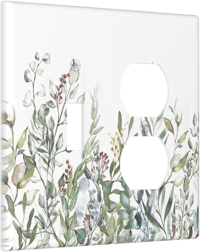 Wildflower Garden Rustic Green Leaf Floral Wallplates 1 Toggle 1 Duplex Switch Plate Electrical GFCI Faceplate Decorative Light Switch Covers for Bed Room Living Room Decor