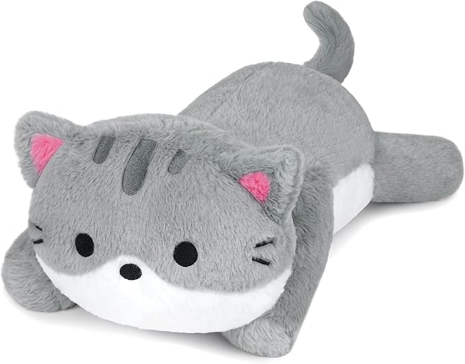 Weighted Cat Stuffed Animals for Kids,18 Inch 2 lbs Weighted Cat Plush Pillow,Soft Kawaii Large Grey Kitten Stuffed Animal Cuddle Plush Toy for Gifts Birthday Christmas