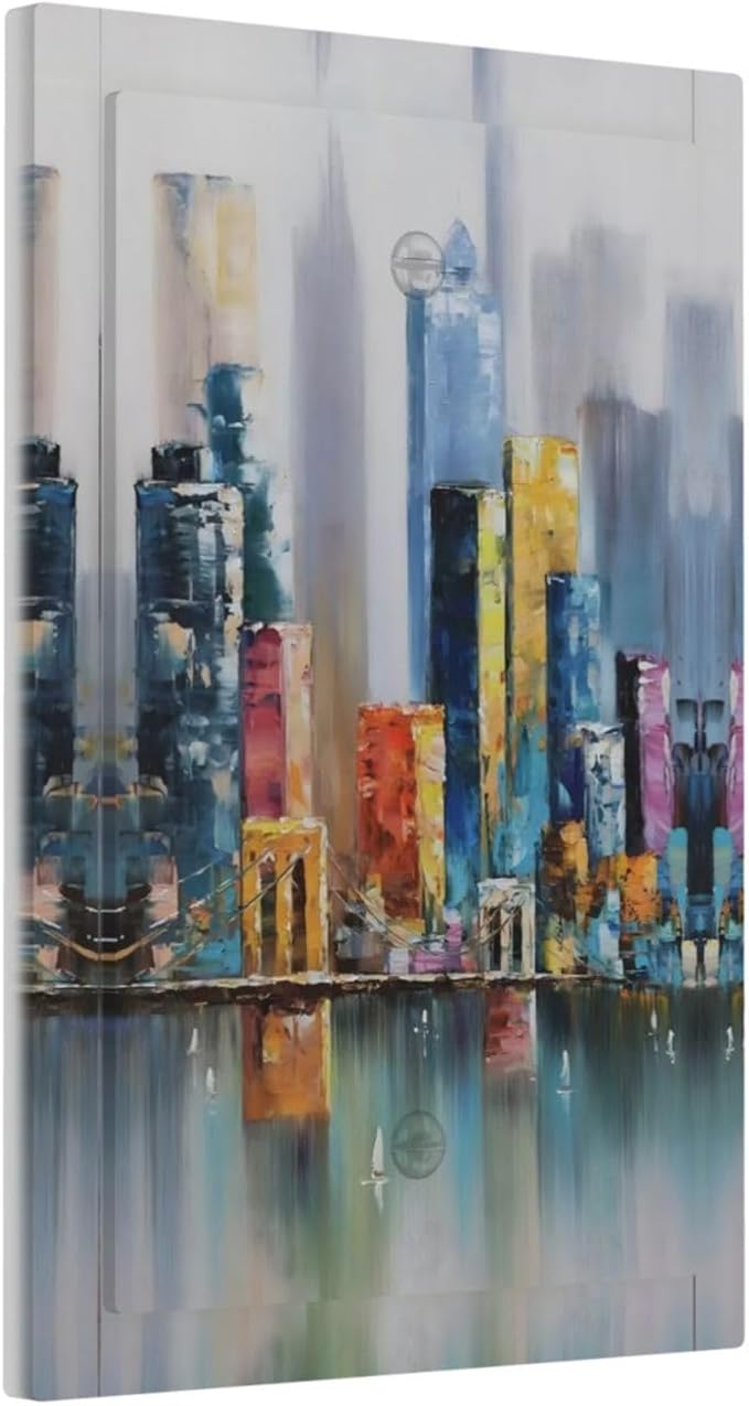 Colorful Nyc Skyline Textured Modern Abstract Light Switch Cover Plate 1 Gang No Device Blank Electrical Wall Plates Faceplate Decorative Switch Plate Covers for Bedroom Living Room Decor