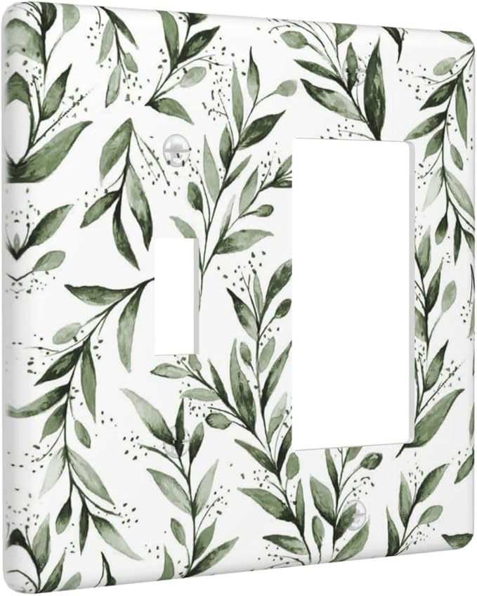 Green Leaf Olive Leaf Sage Floral Outlet Covers 1 Toggle 1 Rocker Combination Decorative Wall Plate Electrical Switch Plates Light Switch Cover Plate for Bedroom Living Room Decor